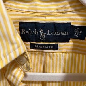 Ralph Lauren Mens Small Classic Fit Short Sleeve Button-Down YellowStriped Shirt